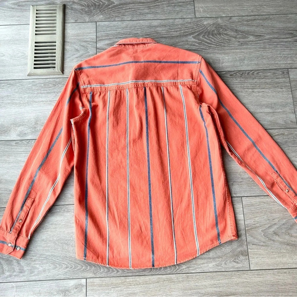 Mens Zara Denim Orange Stripe Button Down  Shirt - Picture 12 of 14